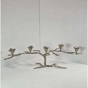 Vintage Cast Aluminum Branch Candelabra 5 Arm Silver Tone Candle Holder